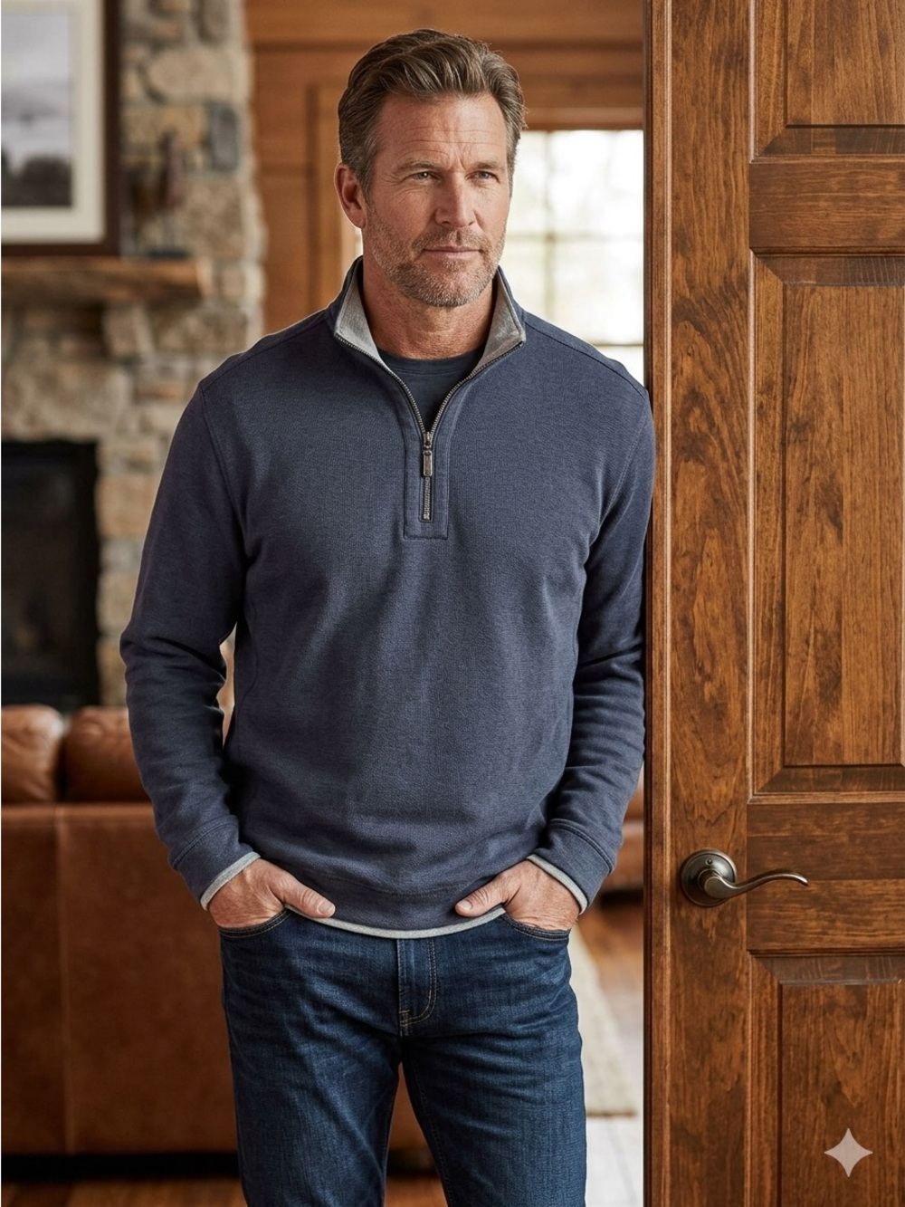 Tommy Bahama Men's Zip-Neck Pullover Sweater in Slate Blue Size XL